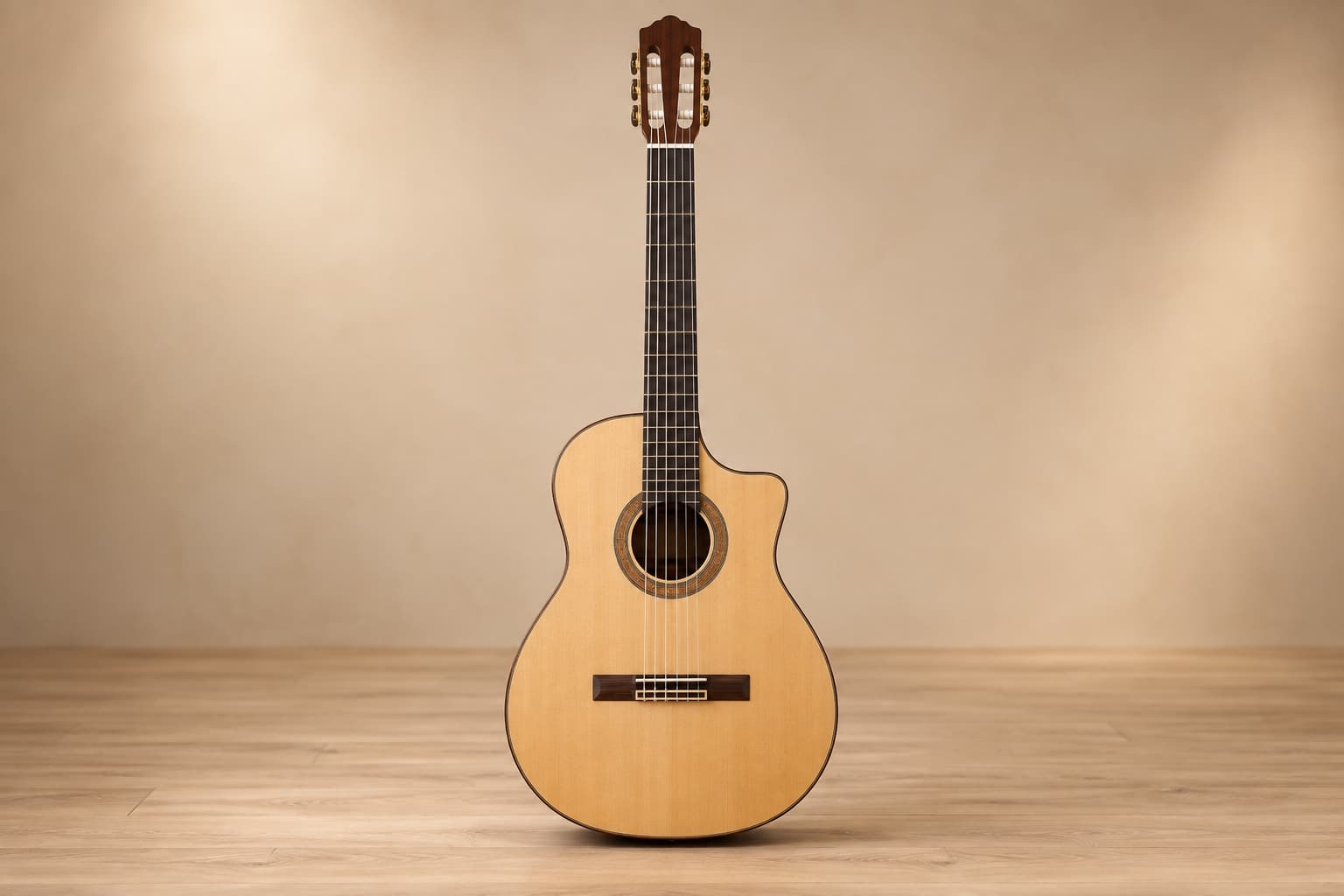 Complete crossover nylon-string guitar with contemporary body proportions