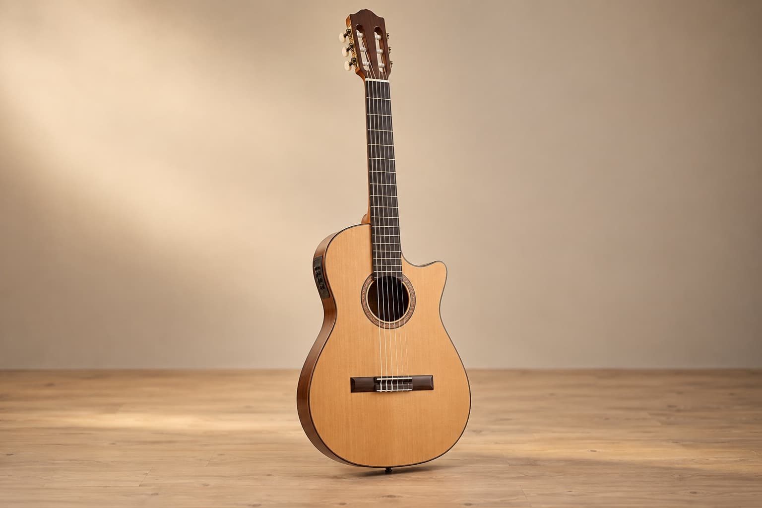 Complete thin-body electro-nylon guitar