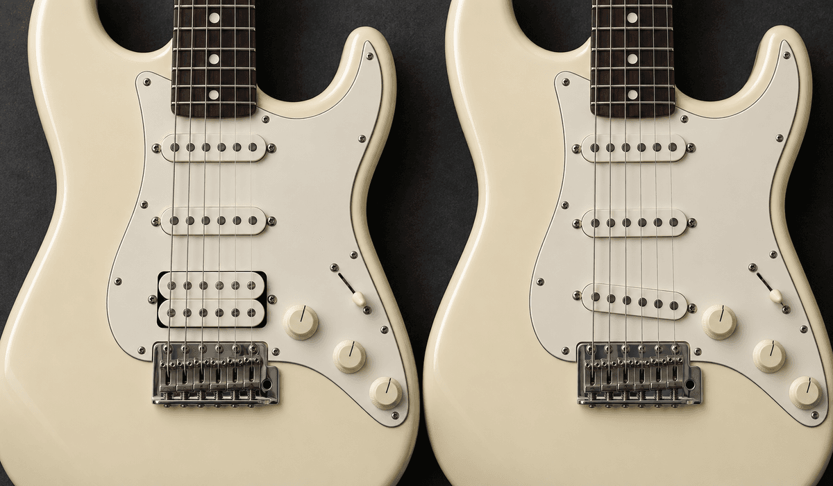 Side-by-side comparison of HSS and SSS electric guitar pickup configurations